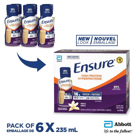 Ensure High Protein 16 g of protein, ready-to-drink nutritional supplement, Vanilla, 6 x 235 mL product detail