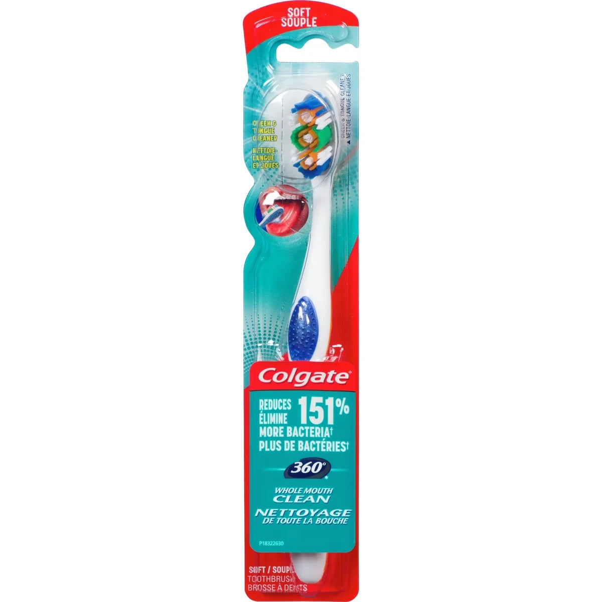 Colgate 360° Toothbrush with Tongue and Cheek Cleaner, Soft view 2
