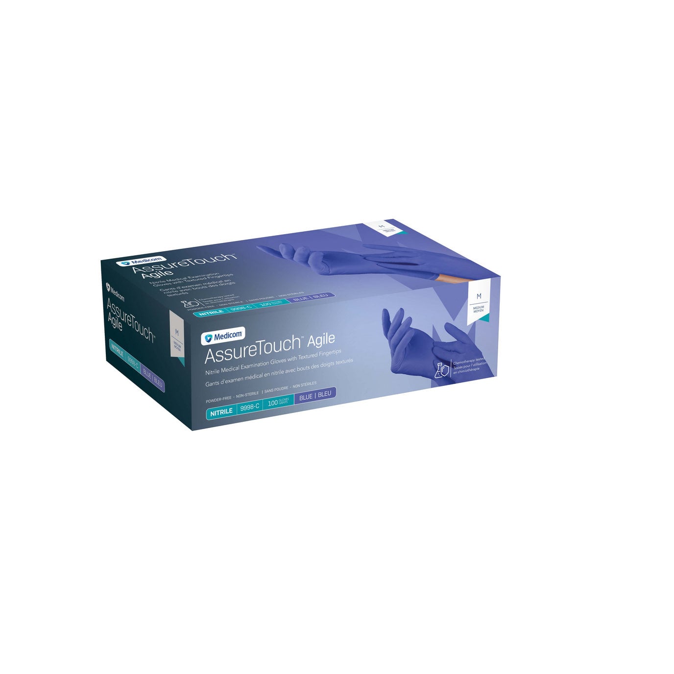 AssureTouch Agile Nitrile Exam Gloves, Powder-Free, Non-Sterile, Blue, Medium (Box of 100) - additional product view 2