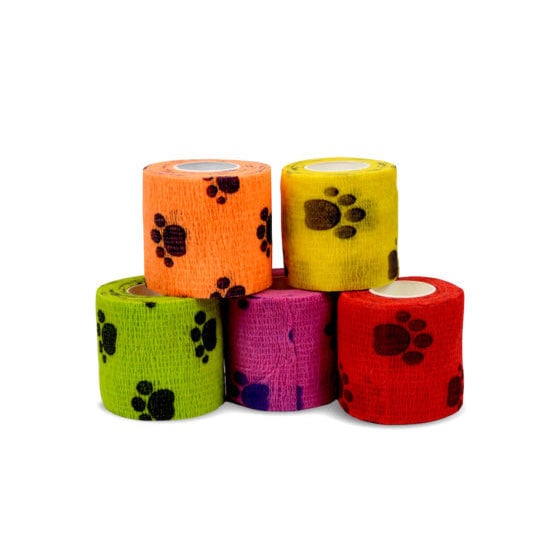Cohesive Bandage with Latex 36 X 2 in, Paw Print, Box of 36 Rolls