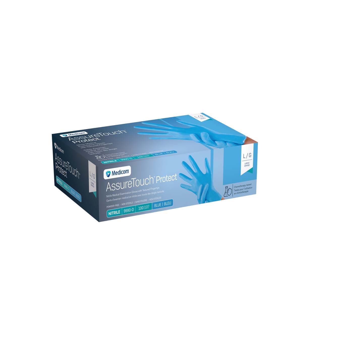 AssureTouch Protect Nitrile Exam Gloves, Powder-Free, Non-Sterile, Blue, Large (Box of 100)