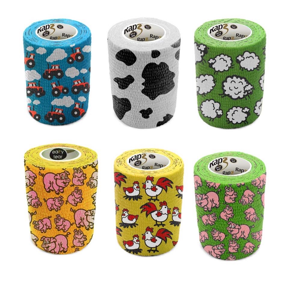 Cohesive Bandage Rapz Easy Tear 5 - M Roll 12 X 5 cm, Assorted Funny Farm, Box of 12 Rolls