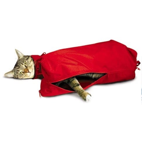 Cat Sack Full Underside Zipper for Cats (Red) 1 Unit