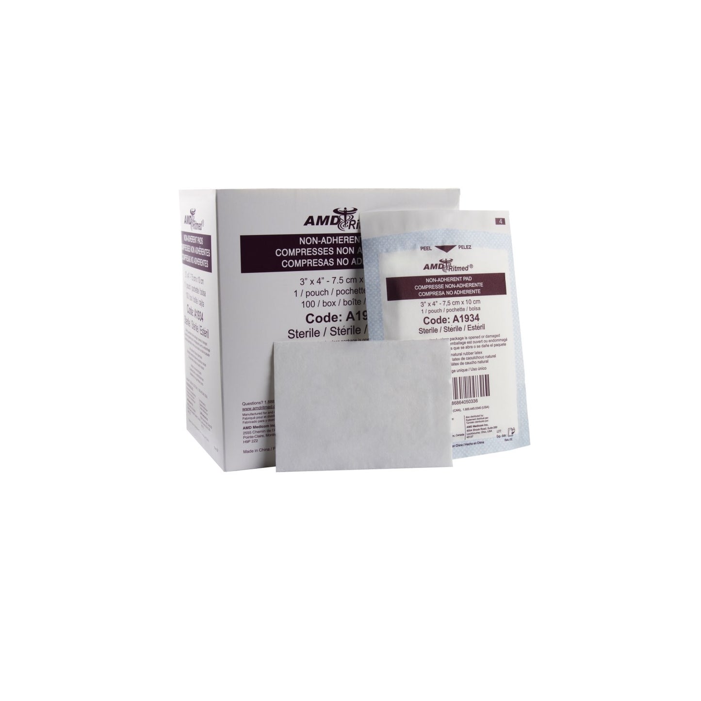 Dressing Pad Non - Adherent Sterile Pack of 100 Units 3 in x 4 in