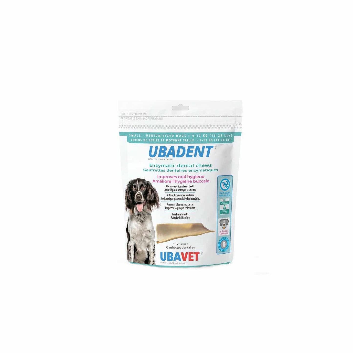 Ubadent Enzymatic Dental Chews for Dogs (Original) Bag of 18 Chews, Medium