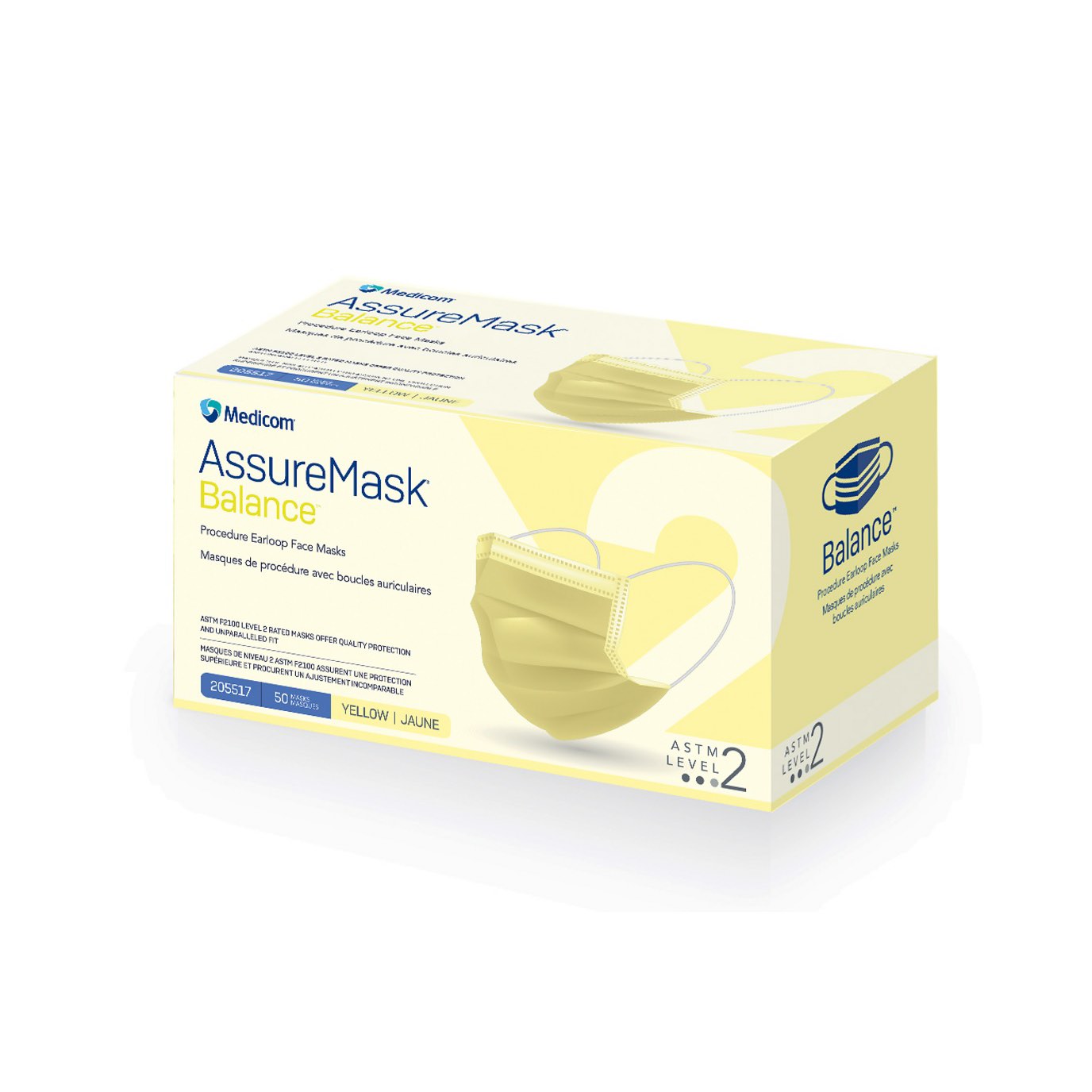 Procedure Face Mask AssureMask Balance with Earloops Level 2 for Farm Animals (Yellow) Pack of 50