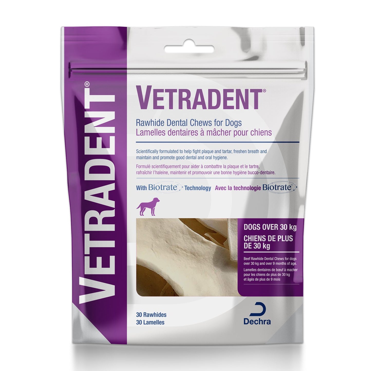 Vetradent Rawhide Dental Chews for Dogs (Over 30 kg) 30 Soft Chews