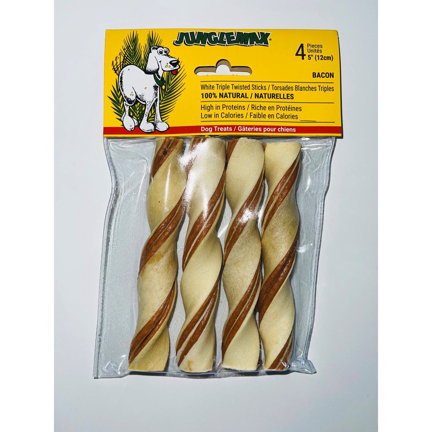 Treat White Triple Twisted Stick for Dogs (Bacon) 4 x 12 cm