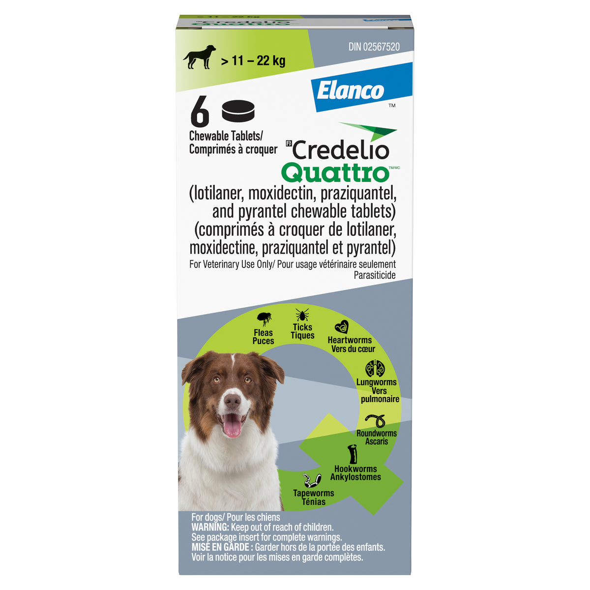 Credelio Quattro Chewable Tablet for Dogs, 11.1 - 22 kg (Green), 6 Chews