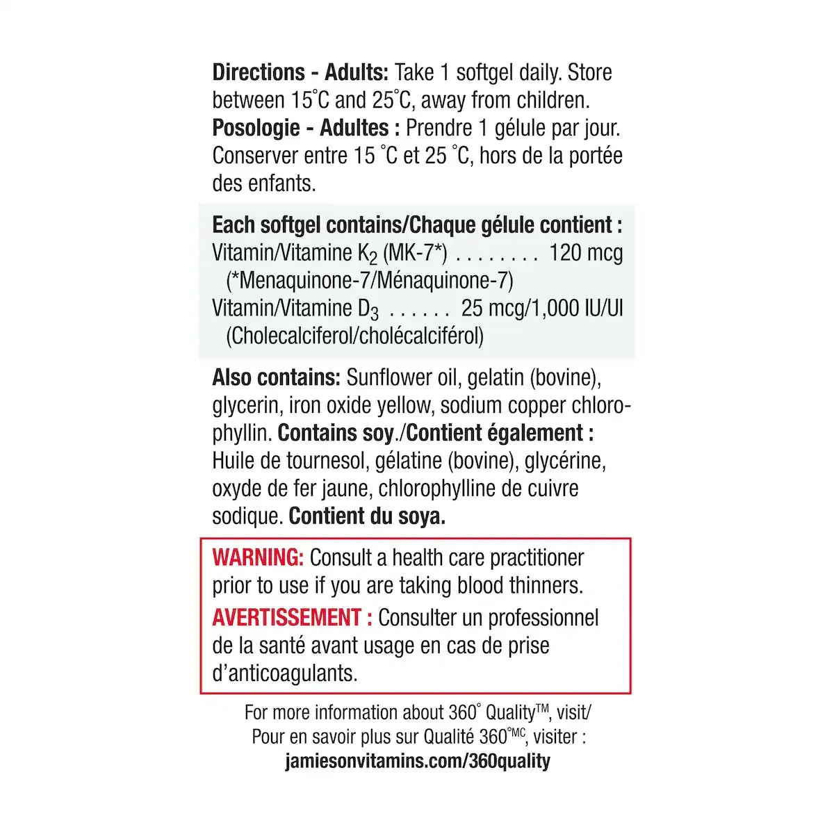 Jamieson Vitamin K2 120 Mcg + D3 1000 IU product detail