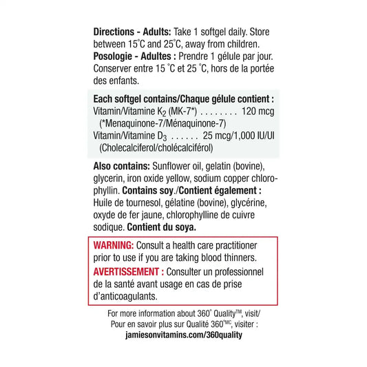 Jamieson Vitamin K2 120 Mcg + D3 1000 IU product detail