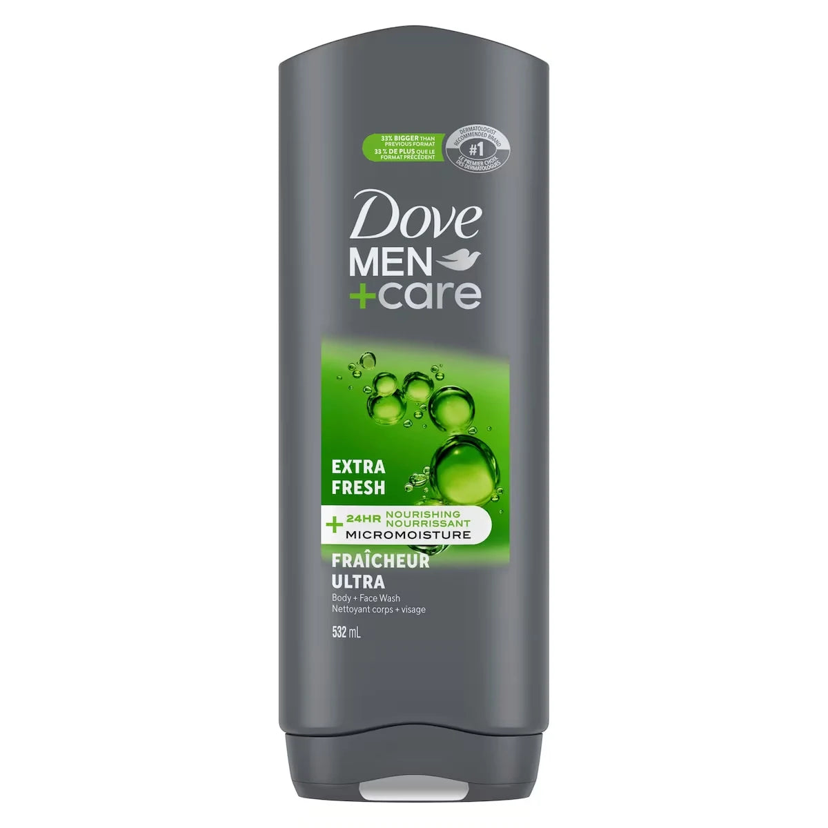 Dove Men+Care Refreshing Extra Fresh Body and Face Wash for Men with 24-Hour Nourishing Micromoisture Technology 532 ml front package