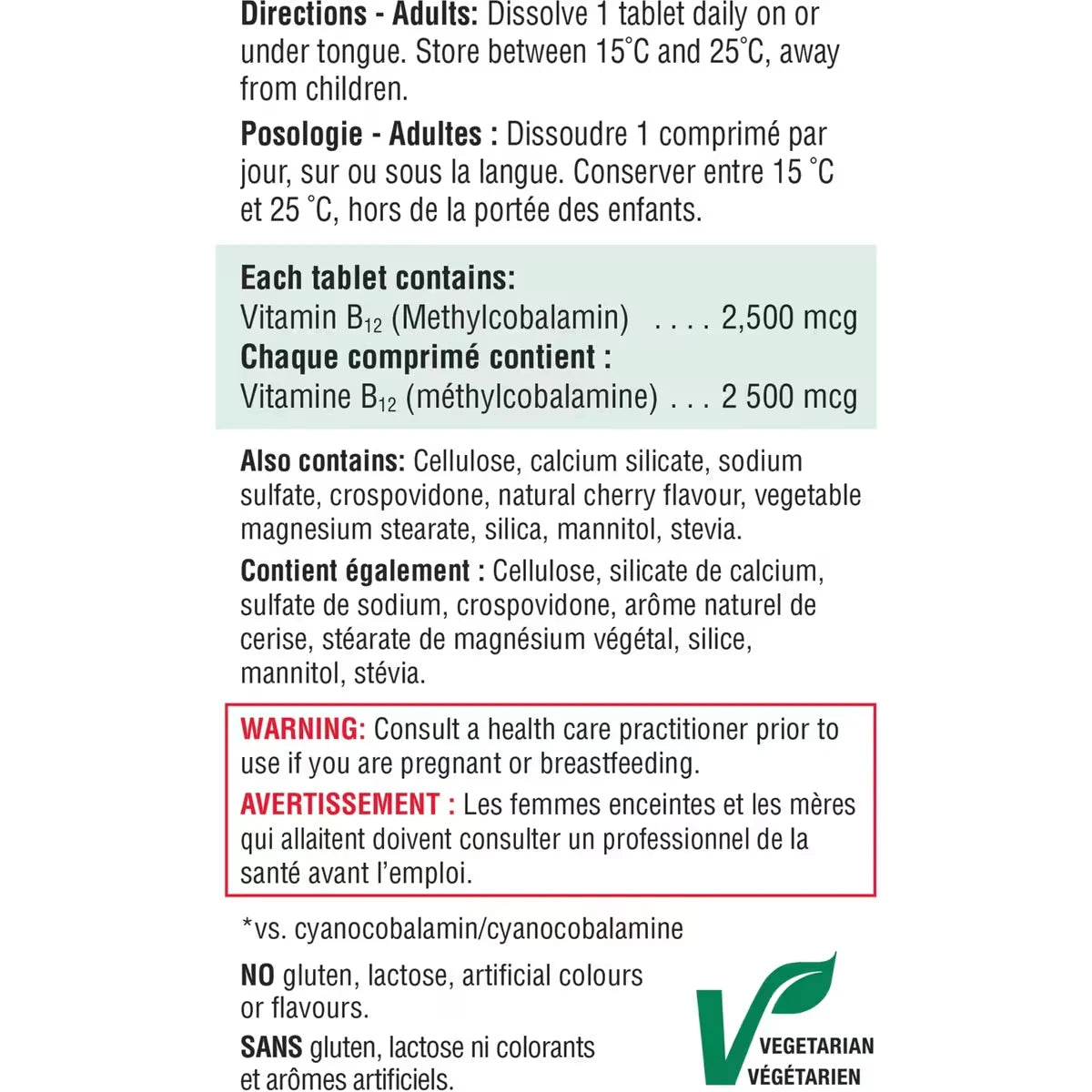 Jamieson Vitamin B12 2,500 mcg (Methylcobalamin) product detail