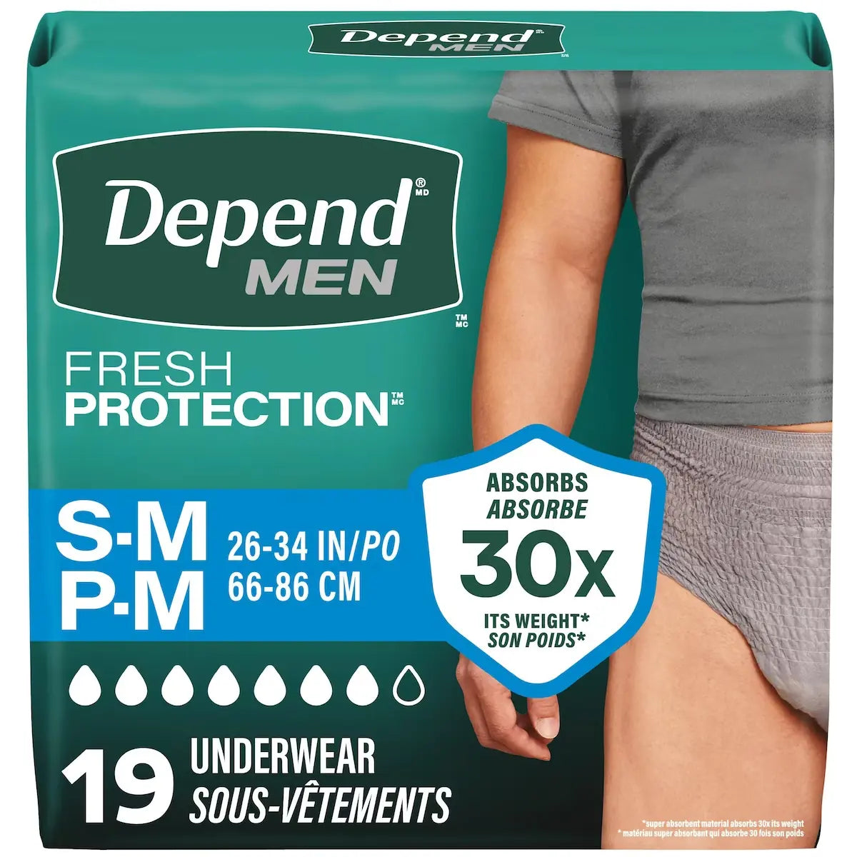 Depend Fresh Protection Adult Incontinence Underwear for Men, Disposable, Maximum, Small/Medium, Grey front package