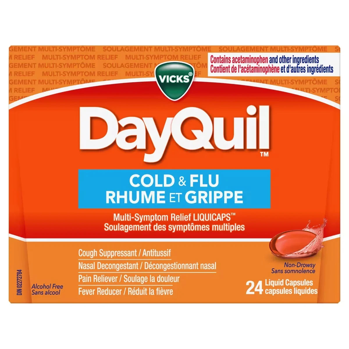 Vicks DayQuil Cold & Flu Multi-Symptom Relief Non-Drowsy Liquid Capsules, 24 Count product package