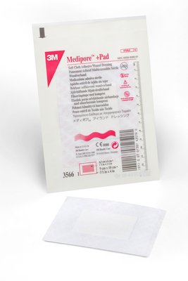 Solventum Medipore+ Pad Soft Cloth Adhesive Island Wound Dressing With Non-Adherent Pad 4 X 3 1/2" Steril 3566E — Box of 25 — product image