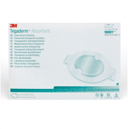 Solventum Tegaderm Absorbent Clear Acrylic Dressing 5" X 4.4" Oval Hypoallergenic Adherent Film Border L 90801N — Box of 10 — product image