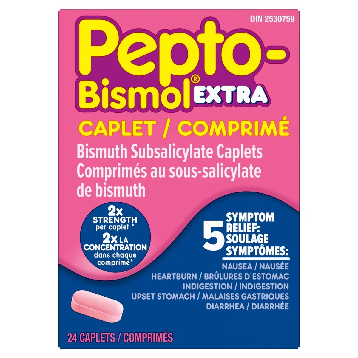 Pepto Bismol Extra Strength Caplets for Nausea product package
