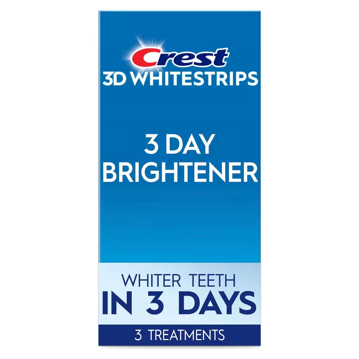 Crest 3DWhitestrips 3 Day Brightener At-Home Teeth Whitening Kit, 3 Treatments, Whiter Teeth in 3 Days product package