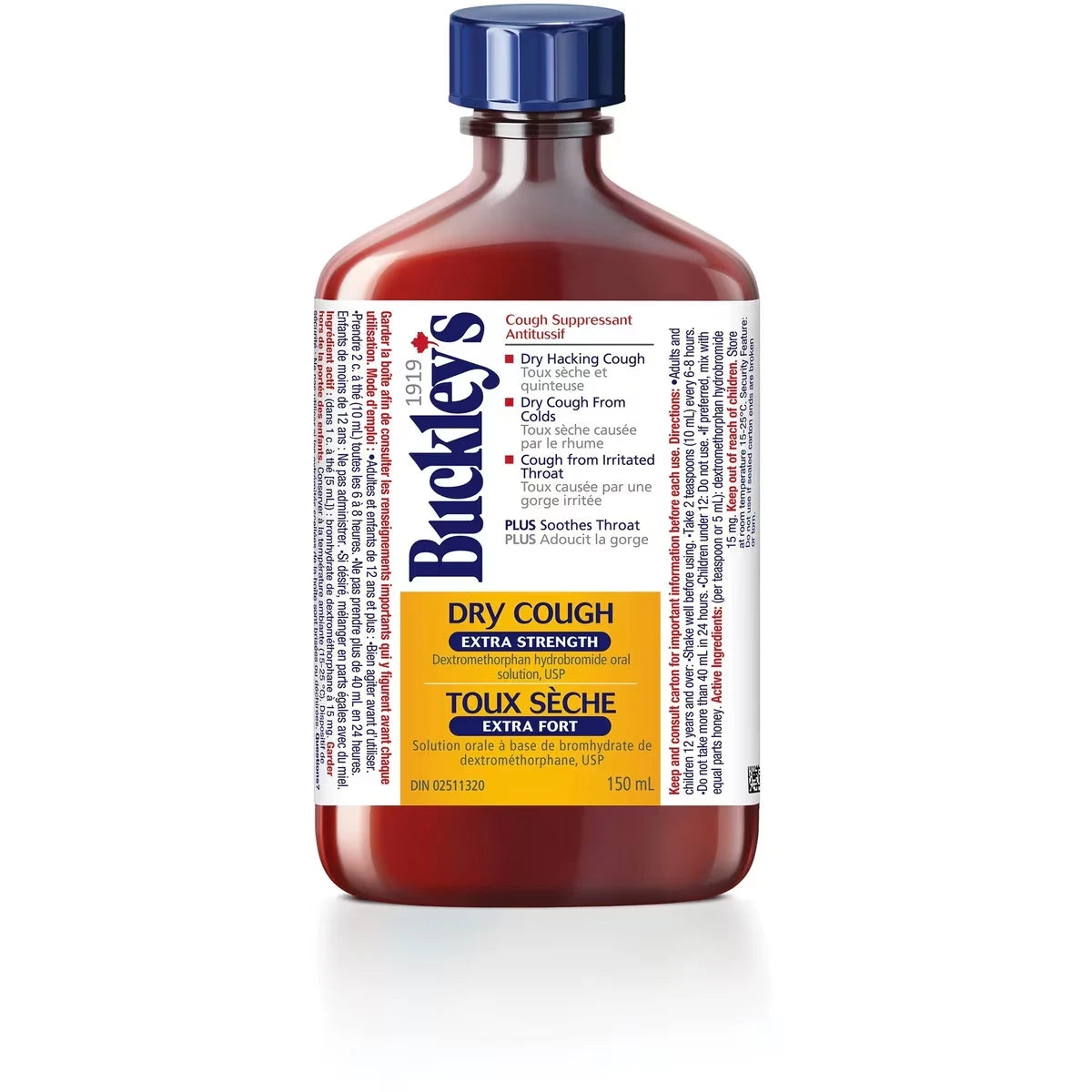 Buckleys Buckley’s Dry Cough Extra Strength Cough Suppressant Syrup, 150ML front package