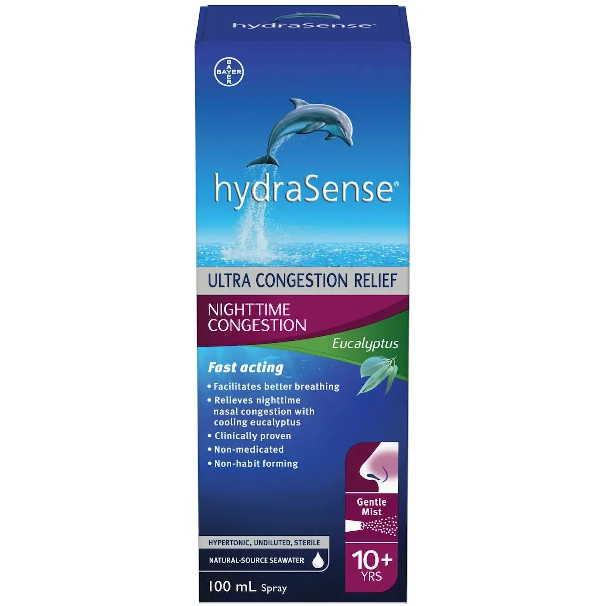 Hydrasense Nighttime Congestion Nasal Spray, 100 mL product package