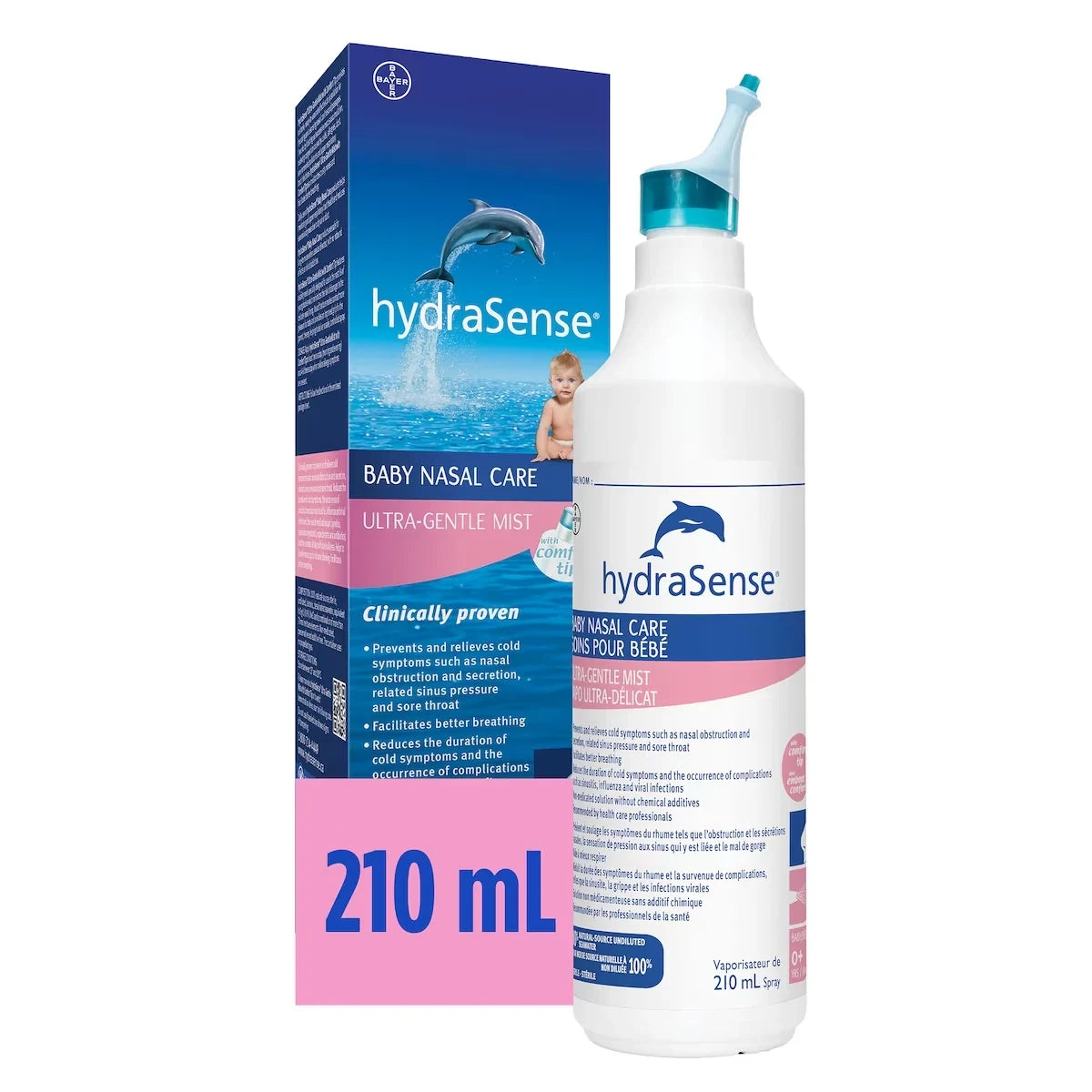 Hydrasense Ultra-Gentle Mist Nasal Spray, Baby Nasal Care, 100% Natural Sourced Seawater, Preservative-Free, 210 mL product package