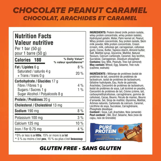 Pure Protein Bars, Chocolate Peanut Caramel, Gluten Free Snack Bars product detail