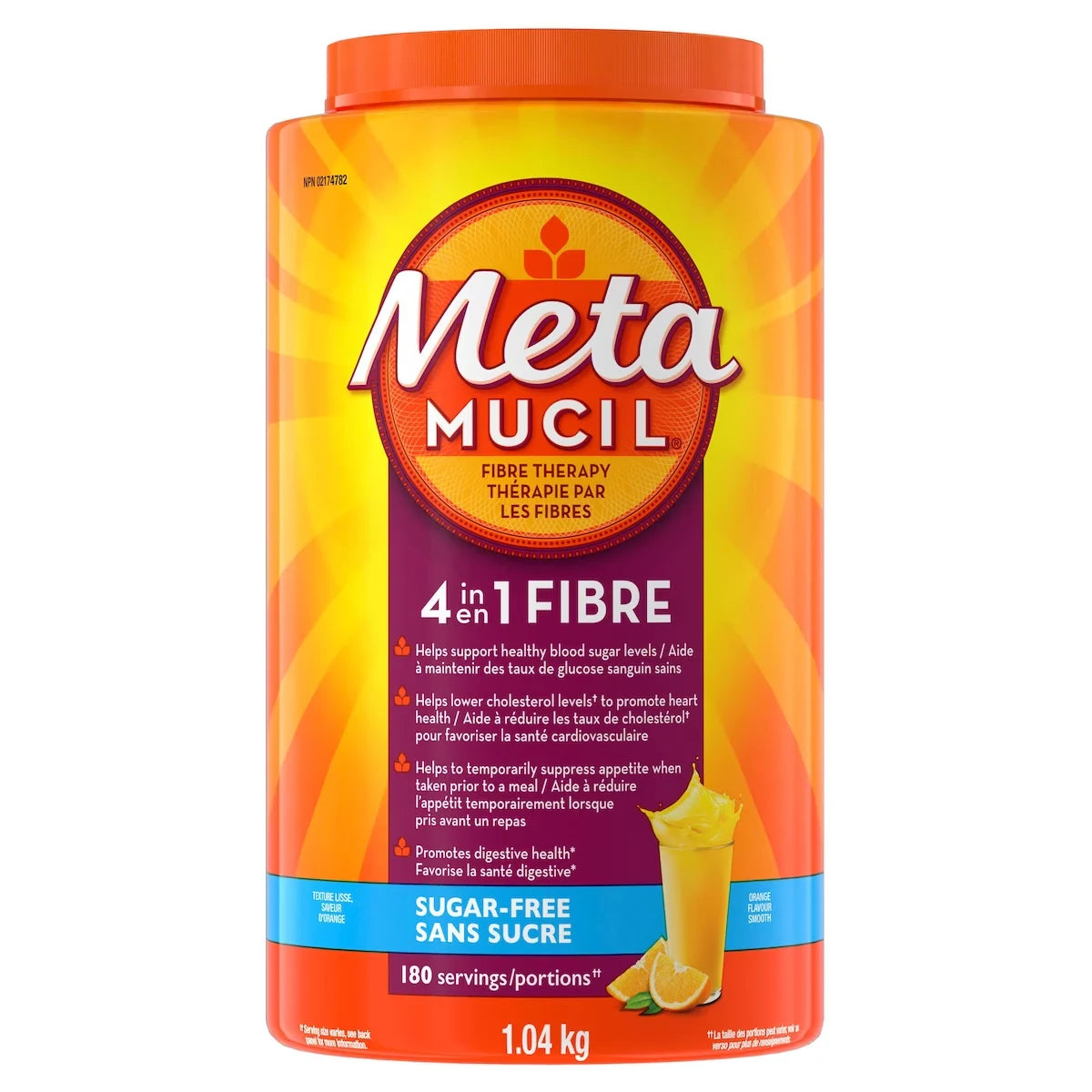 Metamucil 3 in 1 MultiHealth Fibre! Sugar-Free Fiber Suplement Powder, Orange, 1.04 kg product package
