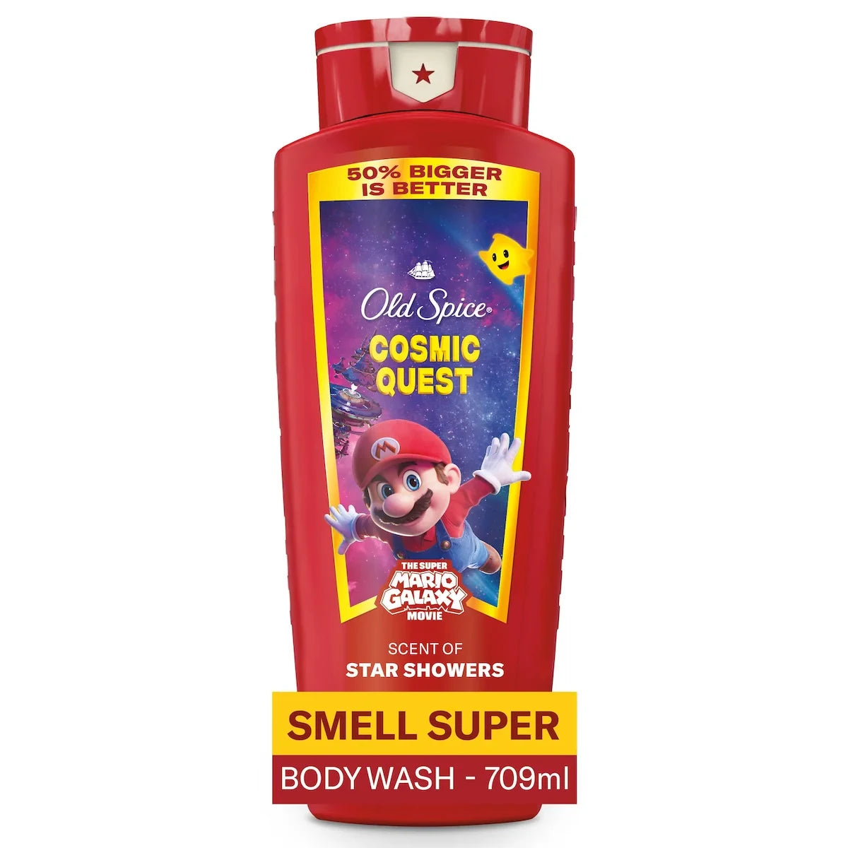 Old Spice Body Wash for Men, Cosmic Quest, Scent of Star Showers, x The Super Mario Galaxy Movie, 24/7 Shower Fresh front package