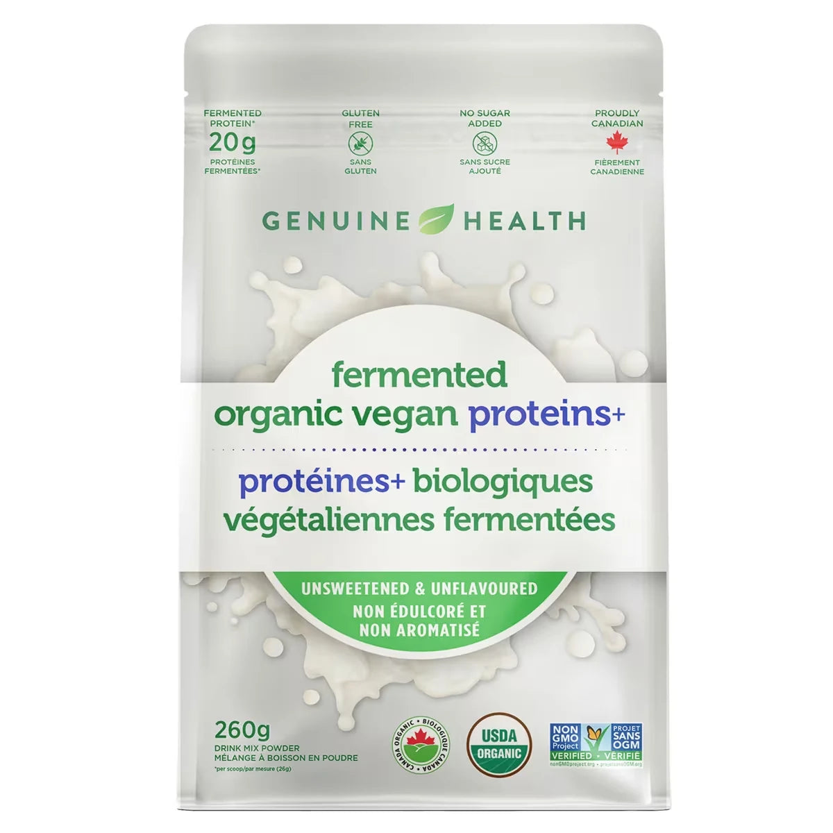 Genuine Health fermented organic vegan proteins+ unflavoured 10 serve gusset bag alternate view