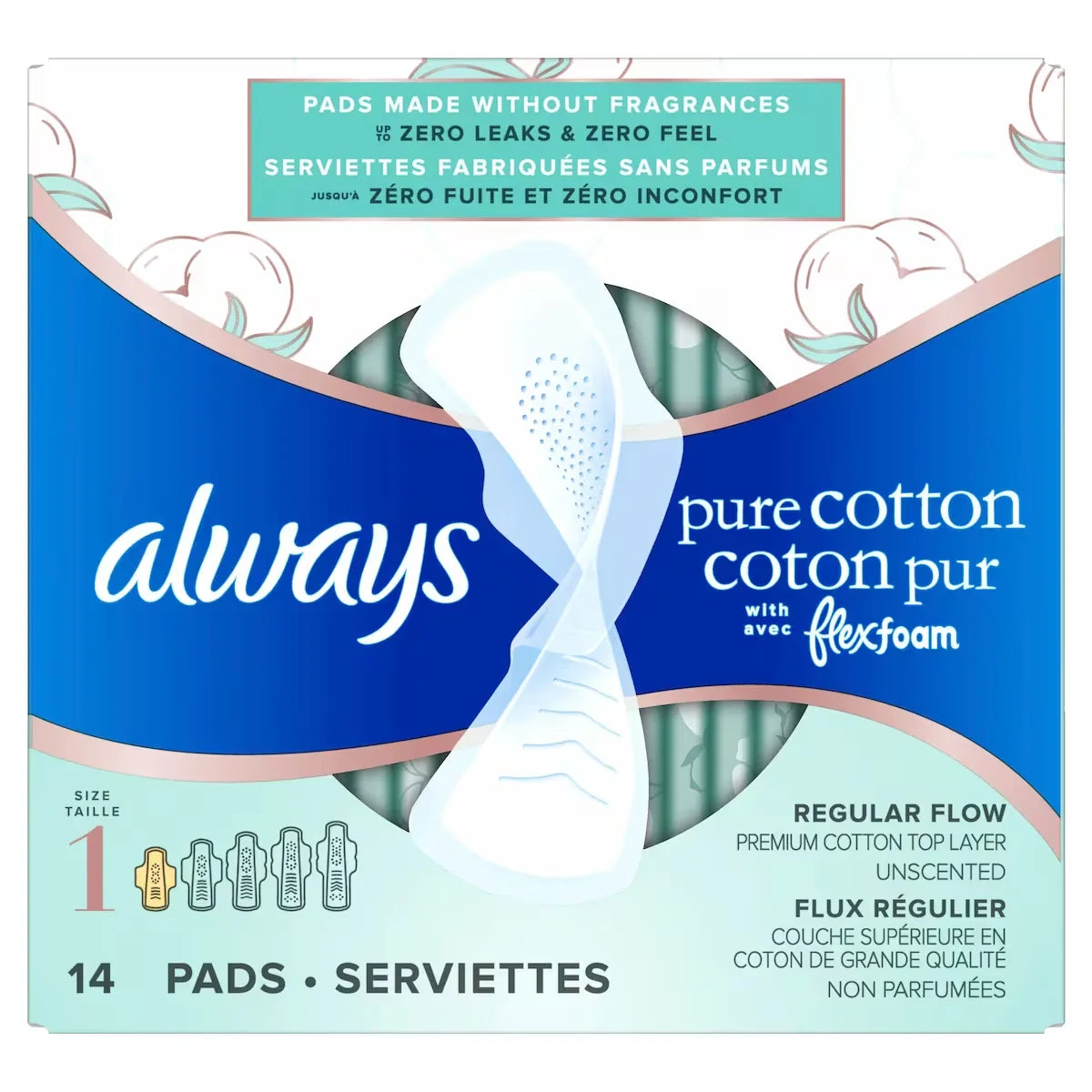 Always Pure Cotton with FlexFoam Pads Size 1, 14 Count product detail