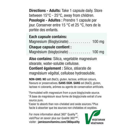 Jamieson Magnesium Bisglycinate 100 mg, 70 Capsules product detail