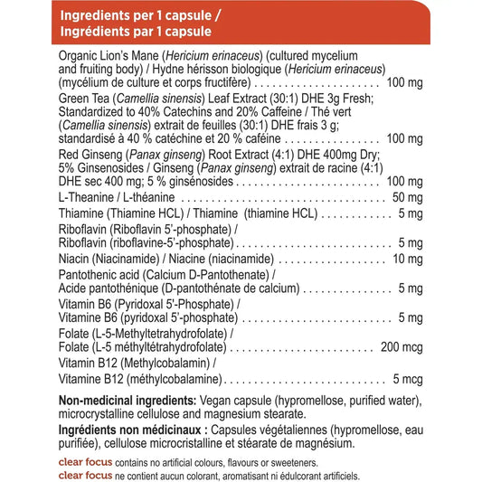 Genuine Health Clear Focus with Lion's Mane Mushroom, Vegan, Gluten Free, Soy Free, Non GMO product detail