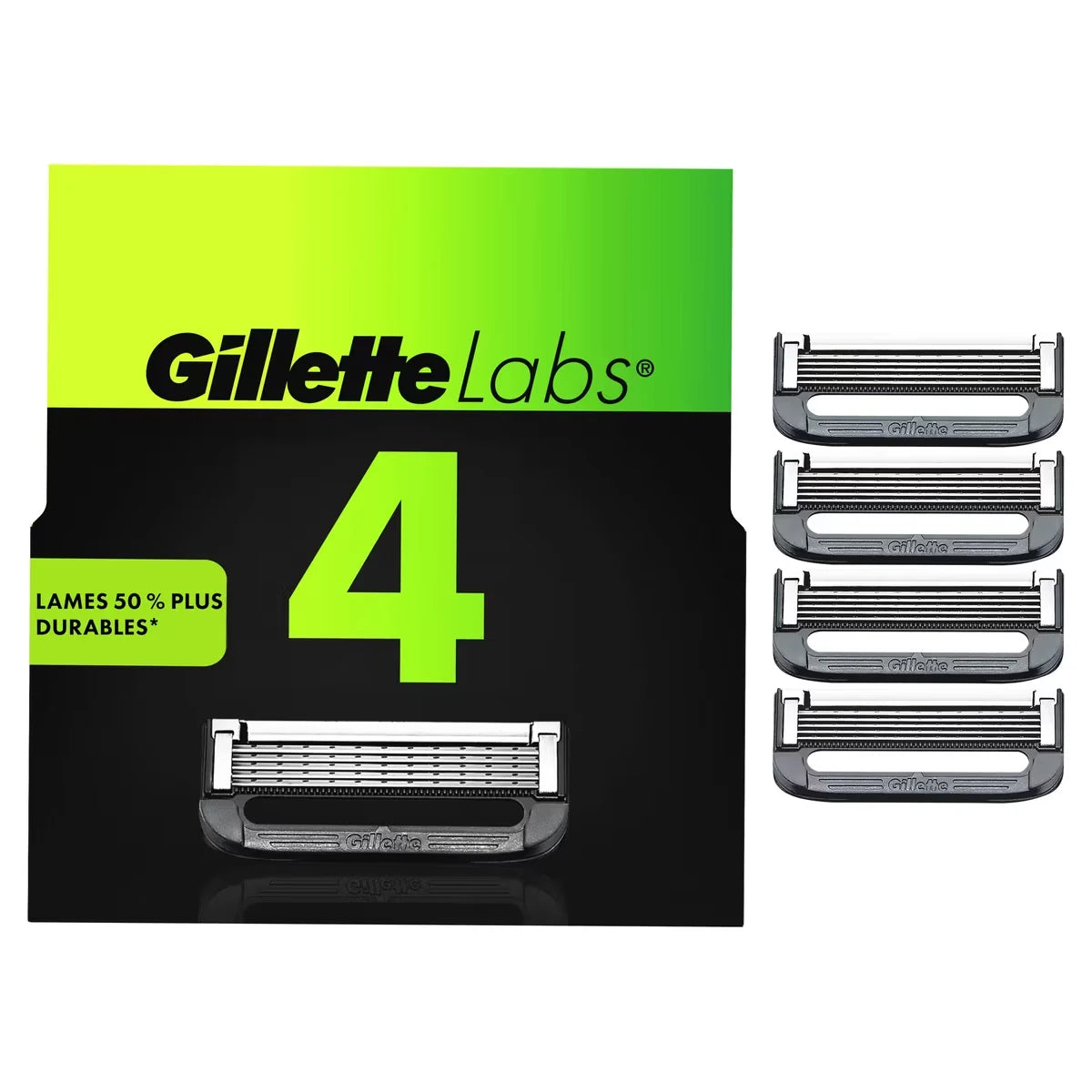 Gillette Razor Blade Refills, Compatible withLabs with Exfoliating Bar and Heated Razor, 4 Refills front package