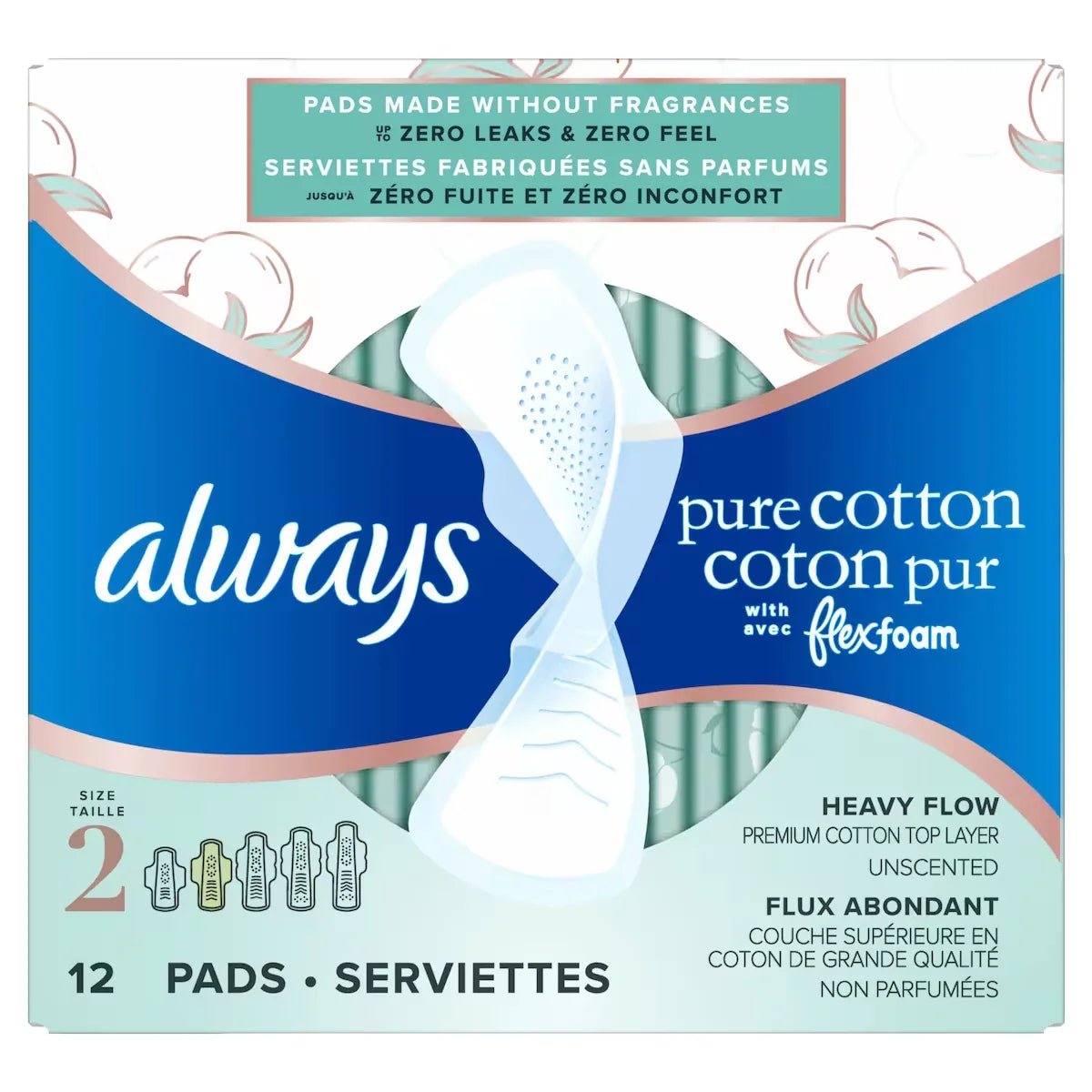 Always Pure Cotton with FlexFoam Pads Size 2, 12 Count product detail