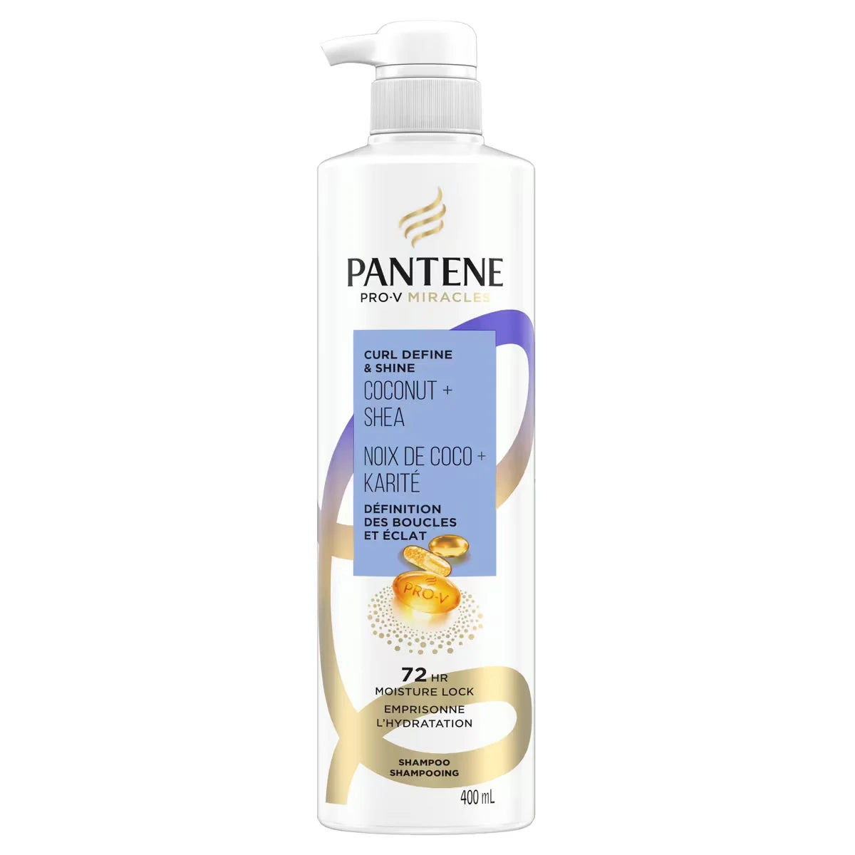 Pantene Pro-V Miracles Curl Define & Shine Coconut + Shea Sulfate-Free Shampoo front package