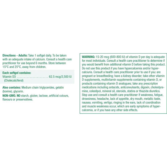 Jamieson Vitamin D 2500 IU Softgel product detail