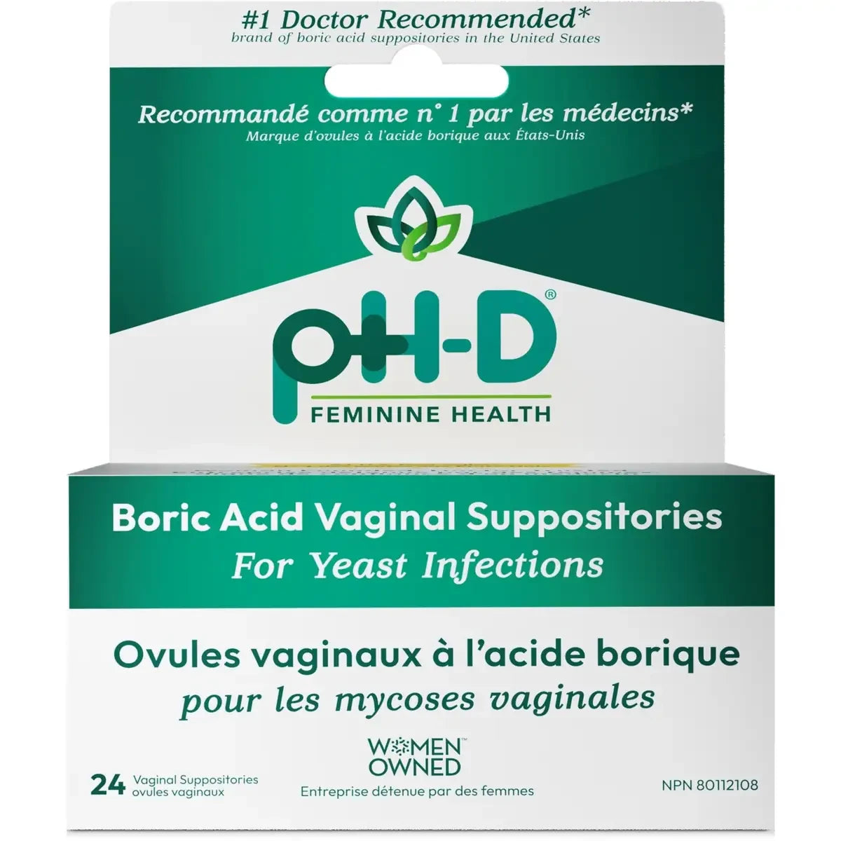 pH-D Boric Acid Vaginal Suppositories 24 Count product image