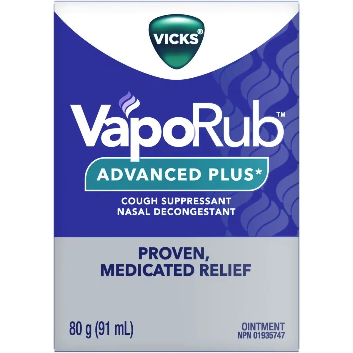 Vicks Advanced Plus, Nasal Decongestant, Cough Suppressant, Medicated Vapours, Chest Rub Ointment product package