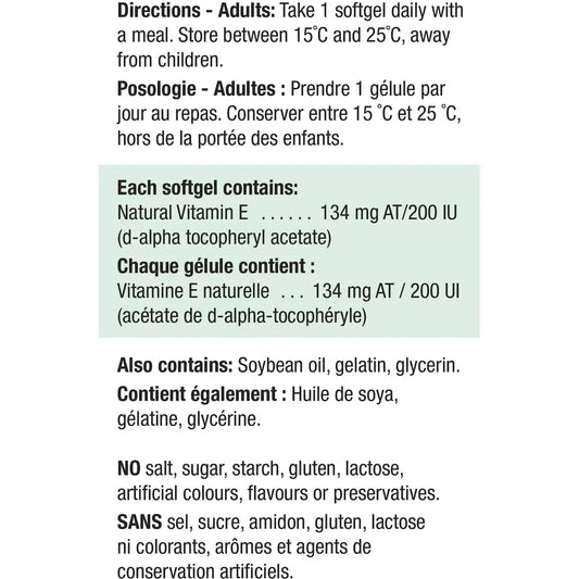 Jamieson Vitamin E 200 UI/134 mg AT product detail