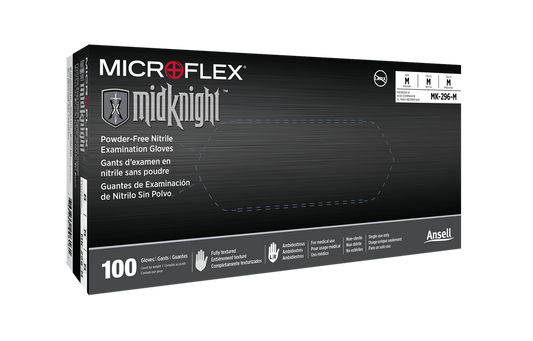Ansell Midknight Black Nitrile Gloves x-Large 4.7mil, 9.6" Cuff - Box of 100