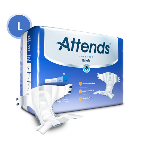 Attends 37736 - Attends Advanced Briefs, Large - Waist Size 44" - 58" - 3 Bags Of 24 DDC30 — — product image