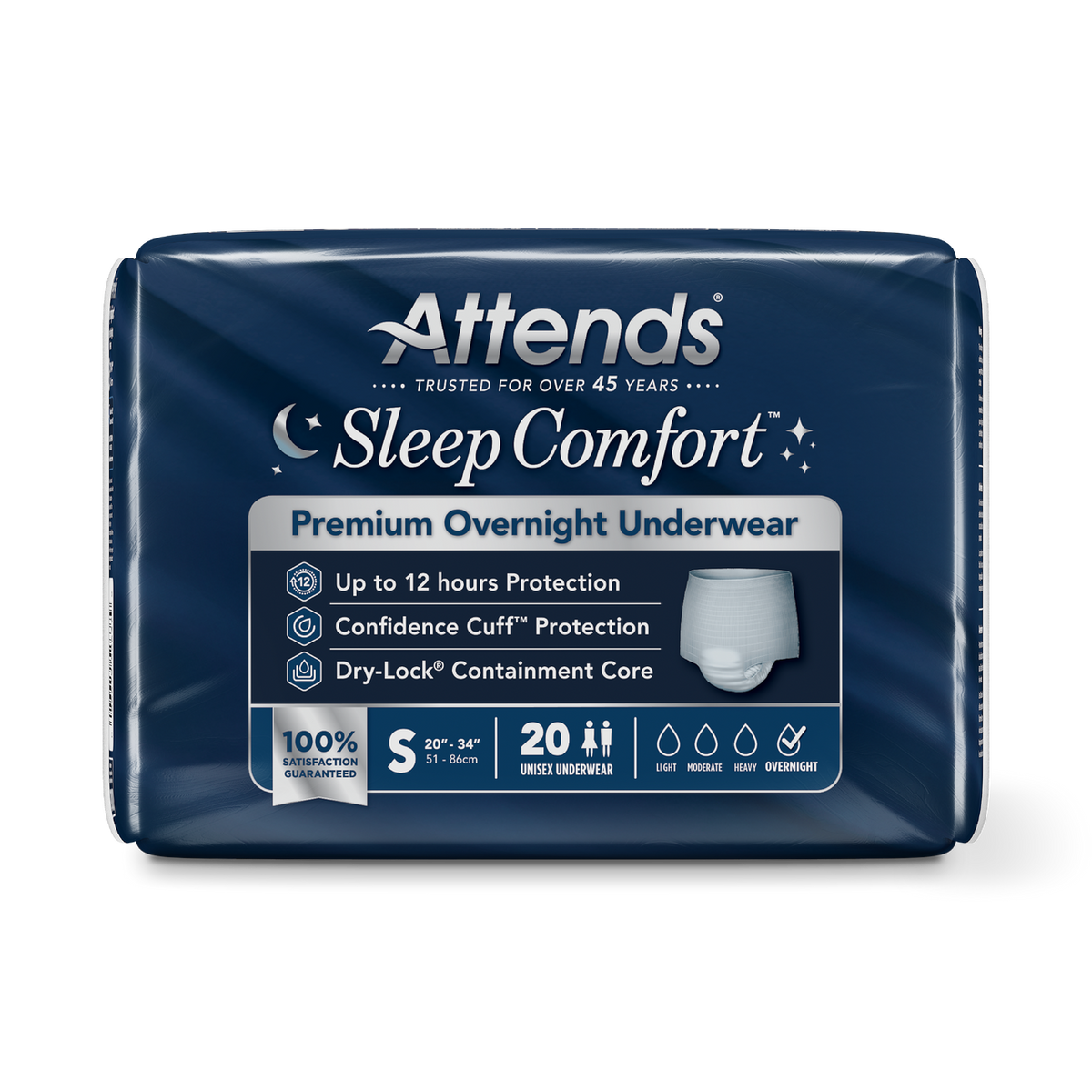 Attends 52637 Sleep Comfort™ Premium Overnight Underwear - Small (20”-34“) - 4 Bags Of 20 SCPO10 — — product image