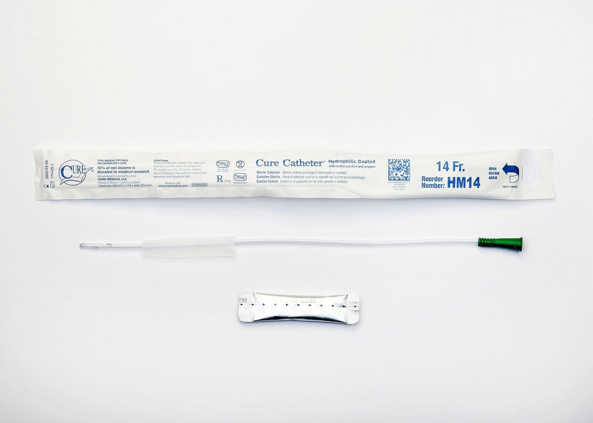 Cure Medical Cure Intermittent Male Cath 16",Straight Tip ,Hydrophilic 14 Fr HM14 — Box of 30 — product image