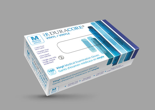 Viedera Duracore Vinyl Examination Gloves, Non Powdered, Medium (All Sales Final /Non Returnable) - Box of 100