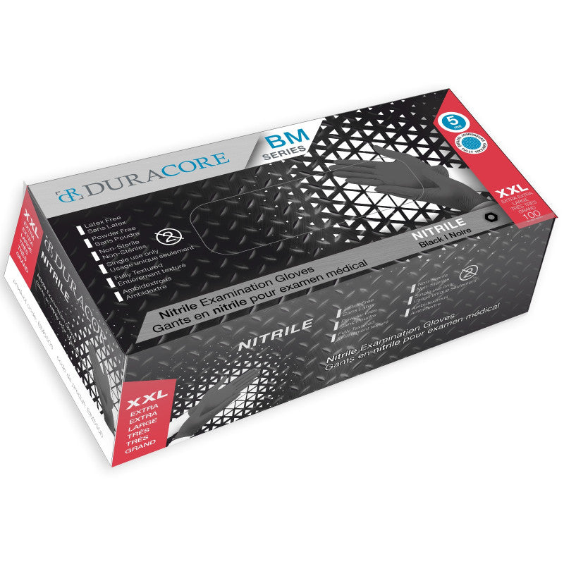 Viedera Duracore Black Nitrile Examination Gloves, 5 Mil, Fully Textured, Xxlg BM5506 — Box of 100 — product image