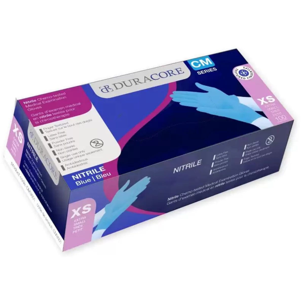 Viedera Bx100 Duracore Blue Nitrile Exam Glove Xs Chemo-Tested Finger-Texture Non Sterile Powder Free 3.2mil CM3601 — — product image
