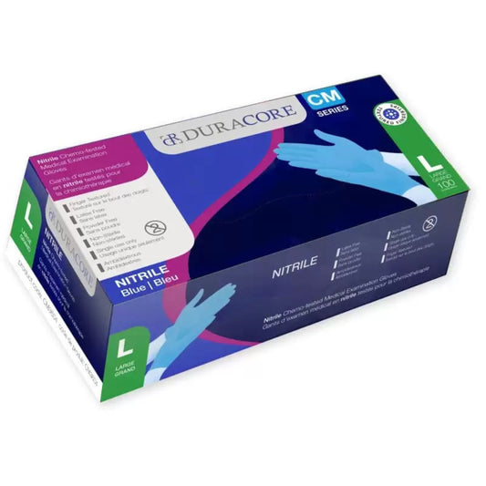 Viedera Bx100 Duracore Blue Nitrile Exam Glove Chemo-Tested Tip-Texture Non Sterile Powder Free 3.2mil Large