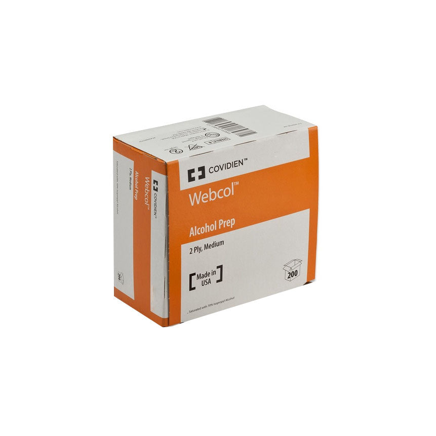 Covidien / Medtronic Webcol Alcohol Prep Pads, Medium, 2 Ply, Sterile 63001 — Box of 200 — product image