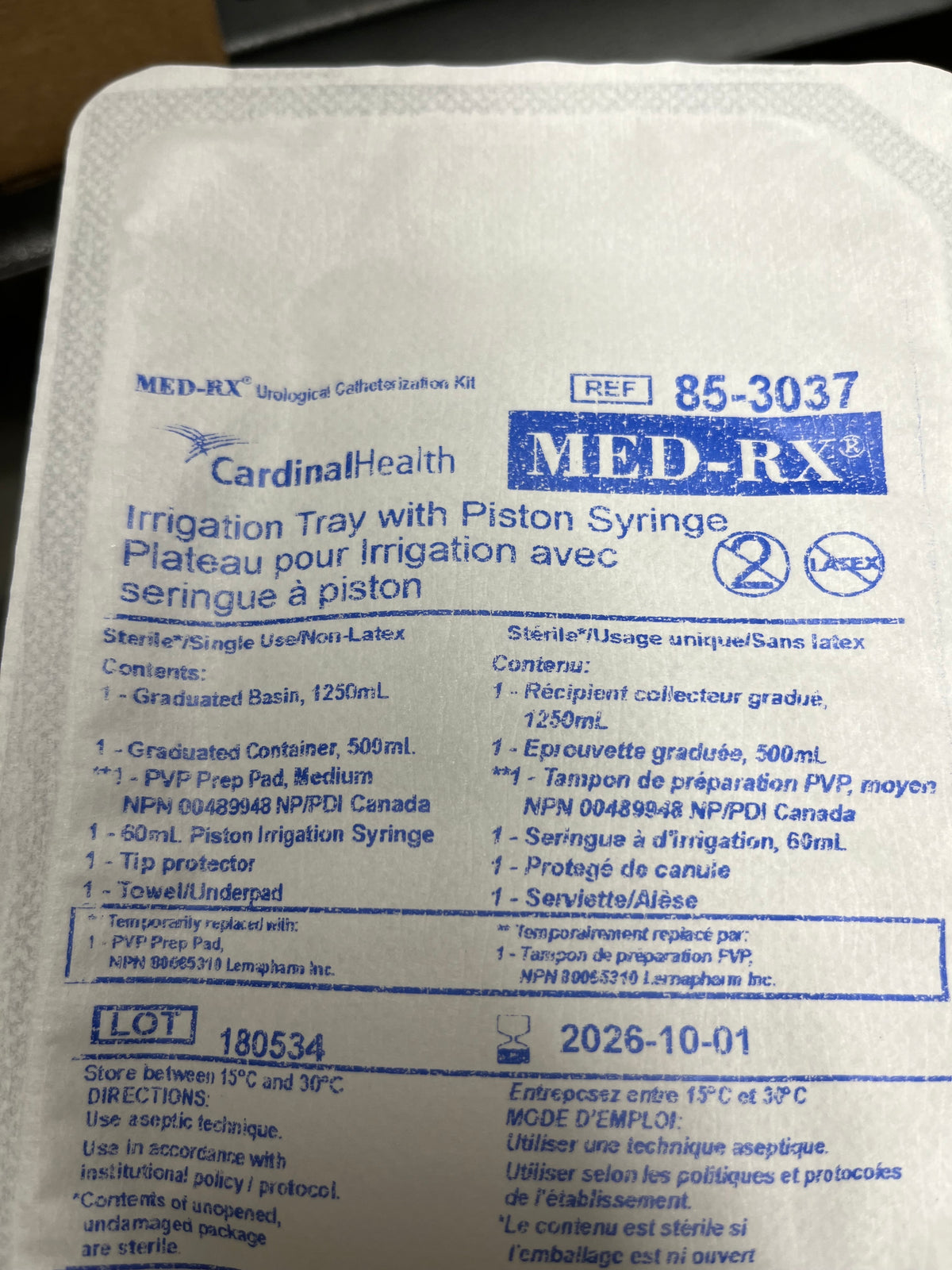Med Rx Tray Irrigation W 60 mL Piston Syringe 85-3037 — Each — product image